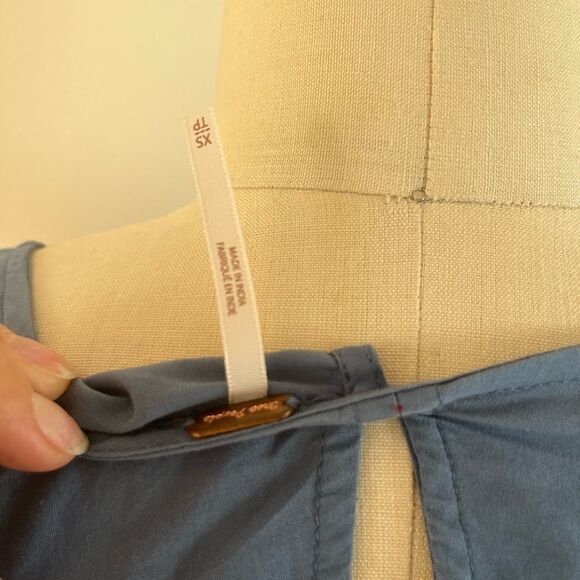 FREE PEOPLE Blue Mini Obsessions Boho Embroidered Floral Cotton Dress Women's XS - Picture 7 of 8